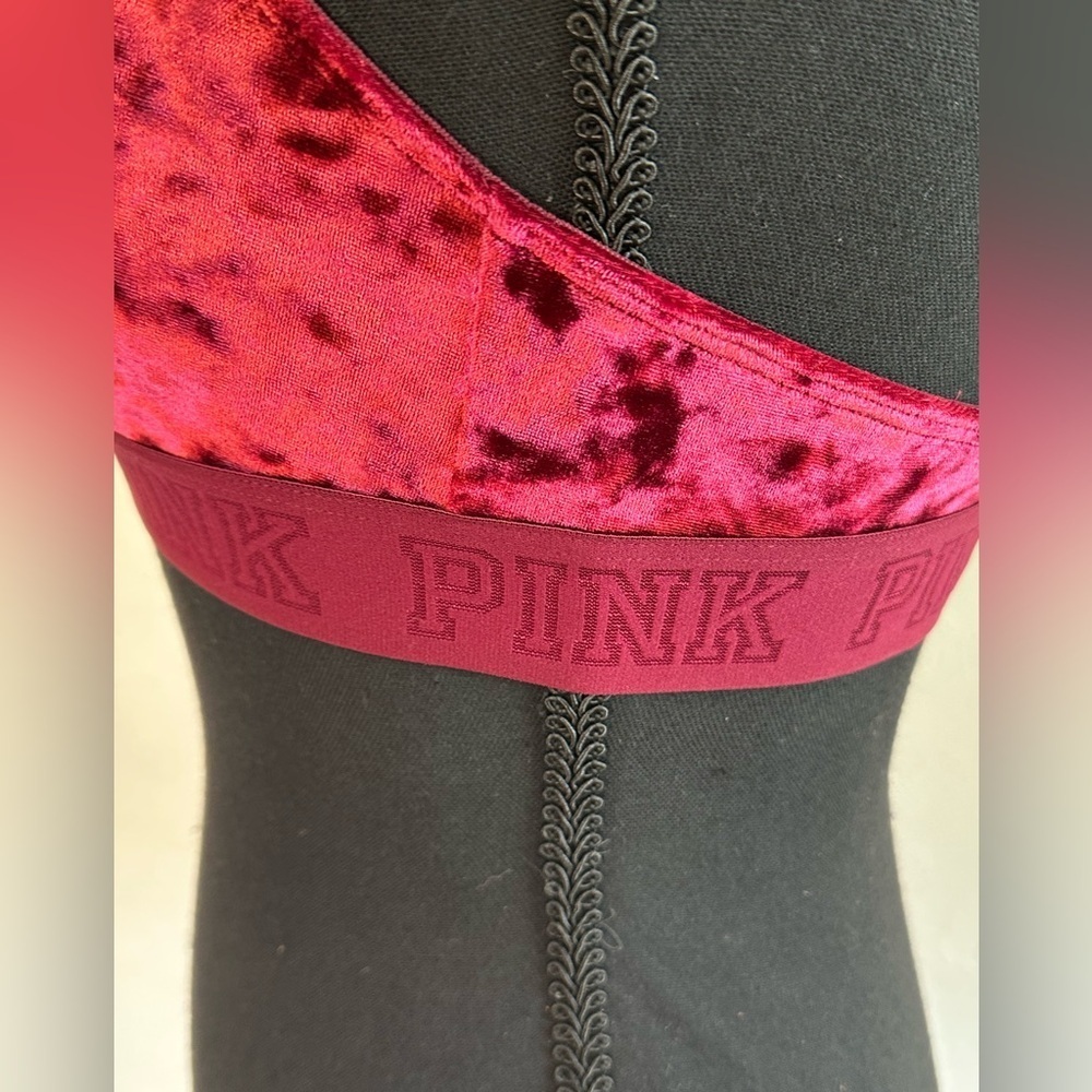 PINK Victoria's Secret Burgundy Red Crushed Velvet Unlined Bralette Sz S - Picture 6 of 6